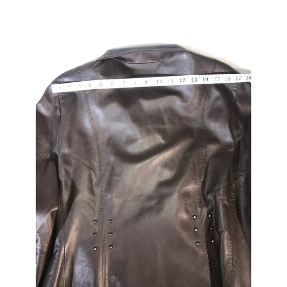 Siena Studio Women's Brown Zip Studded Leather Moto Jacket - Picture 7 of 9